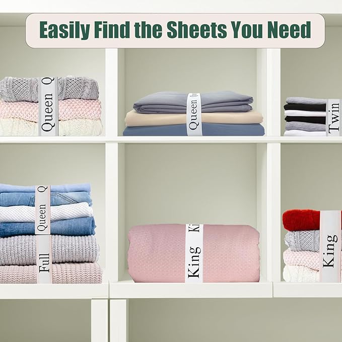 8 Pieces Bed Sheet Organizer Bands, Sheet Organizers and Storage Label Bands, Sheet Label for Bedding, Sheets Organizer for Closet,Sheet Keepers Linen Labels Bedding Bands (Pink, Mix 8Pcs)