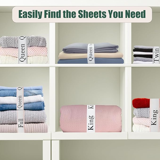 20 Pieces Bed Sheet Organizer Bands, Sheet Organizers and Storage Label Bands, Sheet Label for Bedding, Sheets Organizer for Closet,Sheet Keepers Linen Labels Bedding Bands (Grey, Mix 20Pcs)