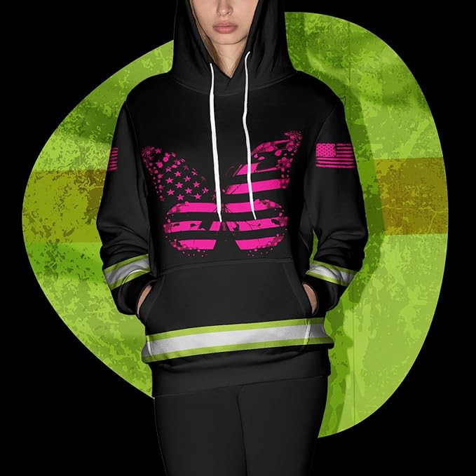 US Flag High Visibility Hoodie for Men Reflective Hoodie Safety Workwear for Worker Runner Patriotic ACC02