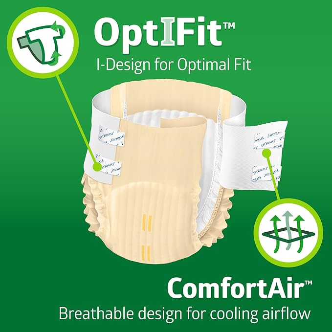 FitRight Adult Diapers, Extra+ Heavy Absorbency, XL (Waist Size 56in-64in), 80 Count, OptiFit Incontinence Briefs for Men and Women, Disposable, Moisture-Wicking, Leak Protection,