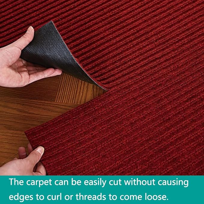 ITINA Door Mat About W3' x L16' Large Outdoor Indoor Mat Waterproof Rubber Back Rugs for Home Office Business Areas Wine Red-Black