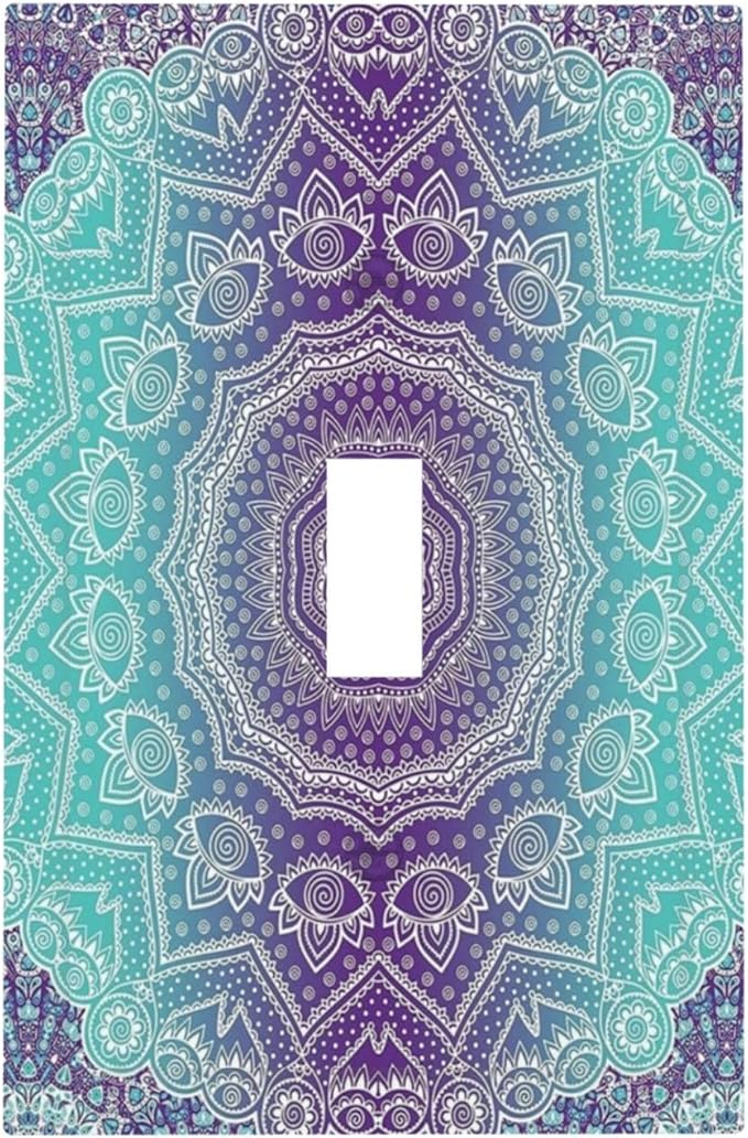 Light Switch Cover Ombre Modern Mandala Floral Geometric 1 Gang Wall Plate Cover Single Toggle Outlet Covers Decorative Switchplate Electrical Faceplate for Bathroom Bedroom Decor