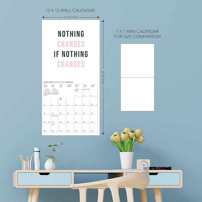 Graphique 2026 Girl Boss Wall Calendar | 12” x 12” | Thick Paper | Home & Office Organizer | Large Monthly Grid | 3 Languages & Marked Holidays | 4 Month Preview Page for 2027