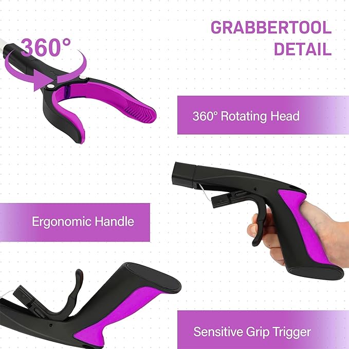 Grabber Reacher Tool - 2 Pack 32” Reacher Grabber Tool with Strong Magnetic and Swivel Head - FDA Registered Pick Up Stick Grabbers for Seniors, Trash, Surgery Recovery Must Haves Gifts(Pink)