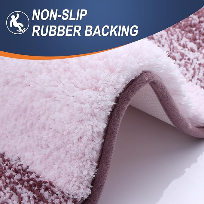 OLANLY Bathroom Rug Set 2 Piece, Soft Absorbent Microfiber Bath Rug Set, Non-Slip, Machine Wash Dry, Plush Shaggy Bath Mats for Bathroom (30"x20"+24"x16", Mauve)