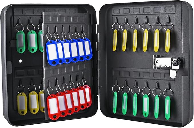 Kikerike Key Box Wall Mount, 48 Key Hooks & Tags, Steel Security Locking Key Cabinet, Storage Key Lock Box with Code, Key Management Cabinet with Combination Lock