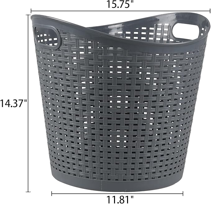 6 Packs 30 L Easy Carry Laundry Hamper, Plastic Ventilated Laundry Basket Clothes Bin, Grey