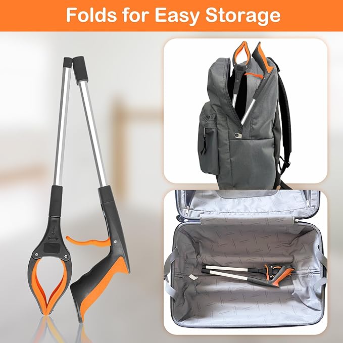32" Grabber Reacher Tool, 2-Pack Foldable Reacher Grabber Pickup Tool with 360° Anti-Slip Rotating Jaw & Magnet, Mobility Aid Reaching Assist Tool for Trash Pick Up, Lightweight Grabber Tool