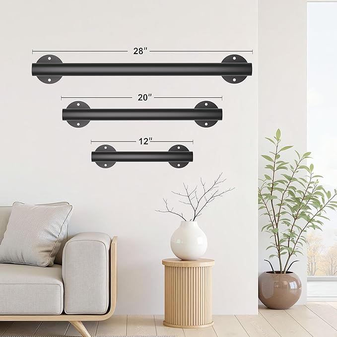 Heavy Duty Stair Railing, Wrought Iron Hand Rails for Indoor Stairs, Handrails for Bathroom, Basement, Porch Steps, Barrier-Free Staircase Grab Bar for Seniors, 20in, Black