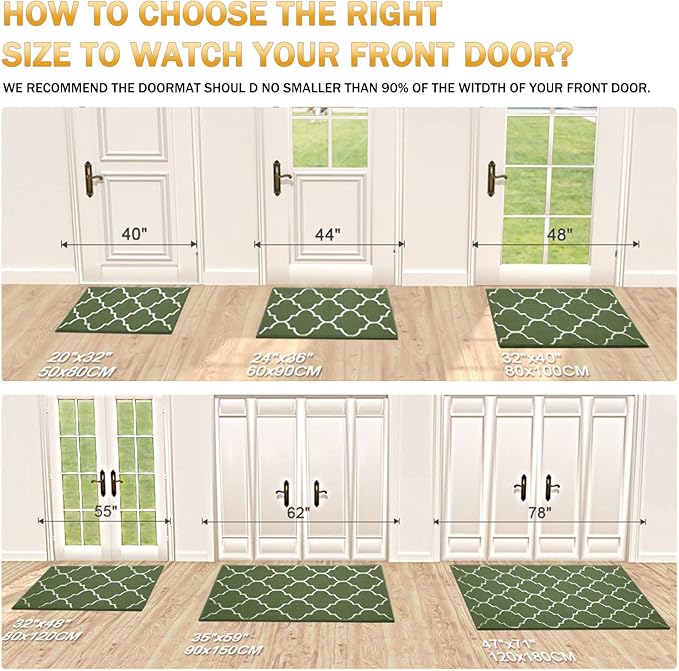 OLANLY Indoor Door Mat, 71x47, Non-Slip Absorbent Resist Dirt Entrance Mat, Washable Low-Profile Inside Floor Doormats for Entryway, Green