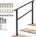 VIVOSUN Outdoor Handrail, 3 Step Stair Handrail, 40" x 36" Fits 1 to 3 Steps, Wrought Mattle Iron Handrail for Concrete Steps, Porch Steps, One-Step Assembly, Black