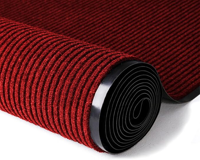 ITINA Door Mat About W3' x L16' Large Outdoor Indoor Mat Waterproof Rubber Back Rugs for Home Office Business Areas Wine Red-Black