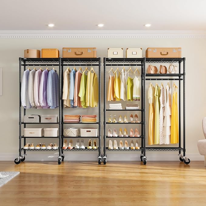 VIPEK R4C Portable Closet Rolling Clothes Rack Heavy Duty Adjustable Wardrobe Metal Garment Racks with Lockable Wheels Black Clothing Rack with Black Upgraded Polyester Cover, Max Load 620lbs