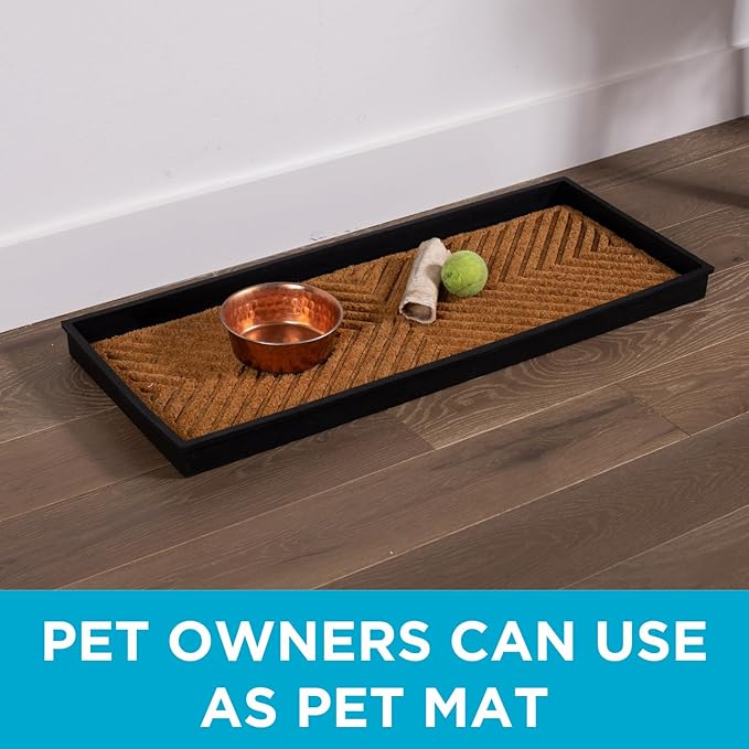 BIRDROCK HOME Rubber Boot & Shoe Tray | Coir Insert | 34" x 14" | Waterproof Shoe Tray for entryway | Embossed Pattern