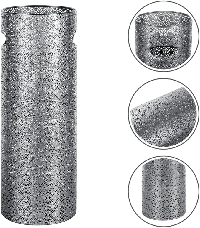 Concepts 21 inch Heavy Duty Metal Umbrella Stand - Durable Storage Holder for Umbrellas - Indoor and Outdoor Use - Stylish and Modern Organizer for Entryways. (Silver Lace)