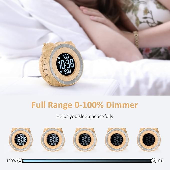 uscce Dual Extra Loud Alarm Clock with Bed Shaker - 0-100% Dimmer, Vibrating Alarm Clock for Heavy Sleepers or Hearing Impaired, Easy to Set, Snooze, Battery Backup, Wake with a Shake(Wood Grain)