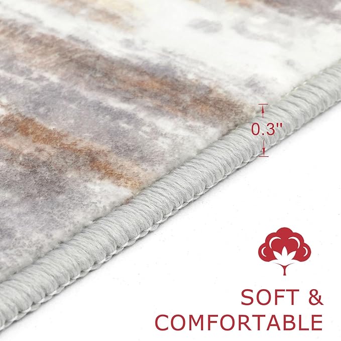 KOZYFLY Modern Abstract Runners for Hallways 2x10 Washable Rug Runner Non-Slip Soft Striped Kitchen Runner Rug, Multi Grey Print Carpet for Entryway Bathroom Laundry Room Foyer
