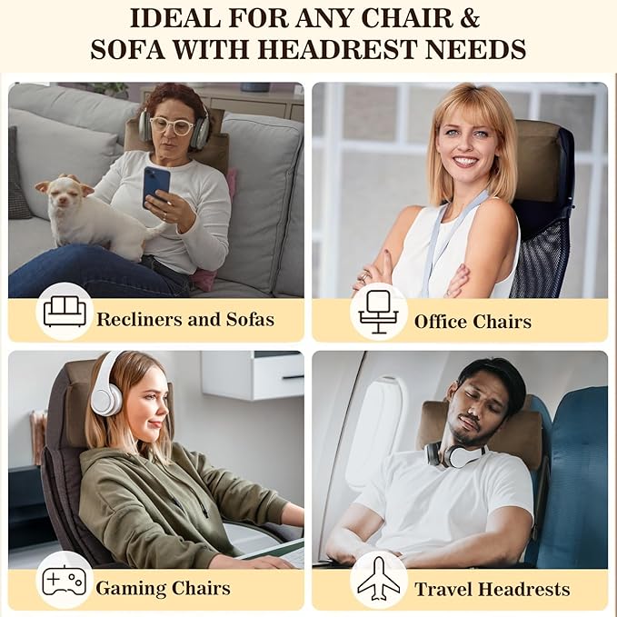 Recliner Headrest Pillow, Adjustable Comfort Neck & Head Support Pillow, Soft Velvet Non-Slip Headrest for Pain Relief & Relaxation, Ideal for Recliner, Couch, Chair, Sofa