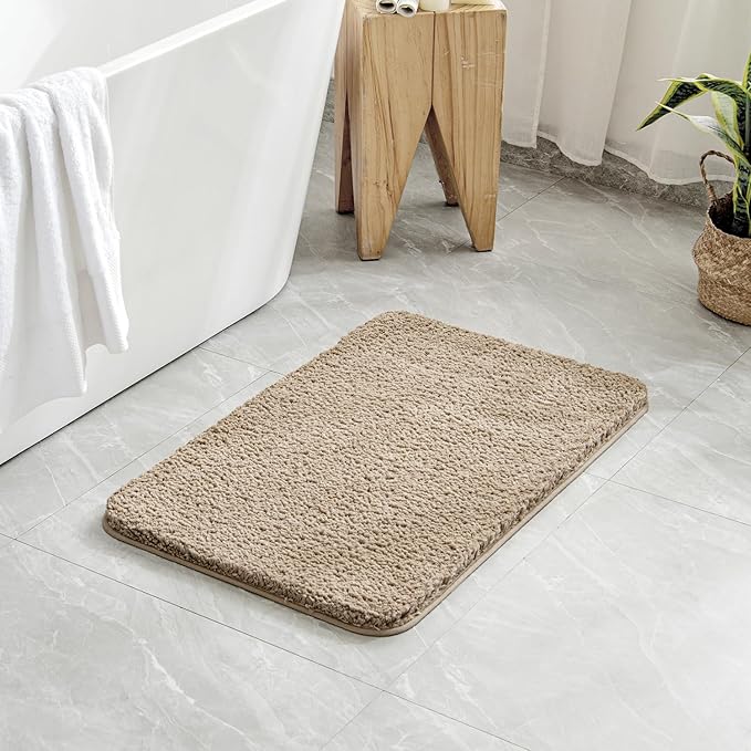 MIULEE Extra Thick Non Slip Bathroom Rug Shaggy Soft Bath Mat Plush Microfiber Absorbent Water for Shower Tub Machine Washable (Tan, 20x30 Inches)