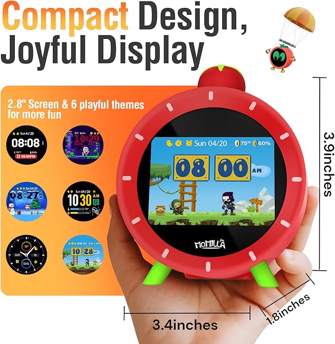 MOMILLA Kids Alarm Clock for Bedrooms, Colorful Display 7-Day Programmable 4 Alarms, Visual Timer with White Noise, Digital Clock Loud for Heavy Sleepers, Christmas Birthday Gifts for Girls Boys