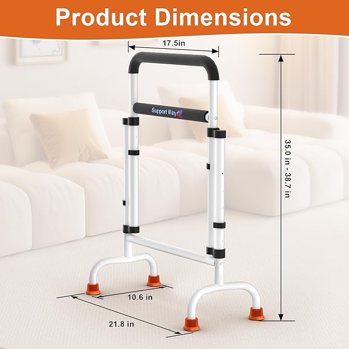 Stand Assist for Chair & Couch – Reinforced Dual-Tube Design, Height Adjustable Mobility Aid for Seniors, Lightweight Metal Frame with 600lb Capacity,White
