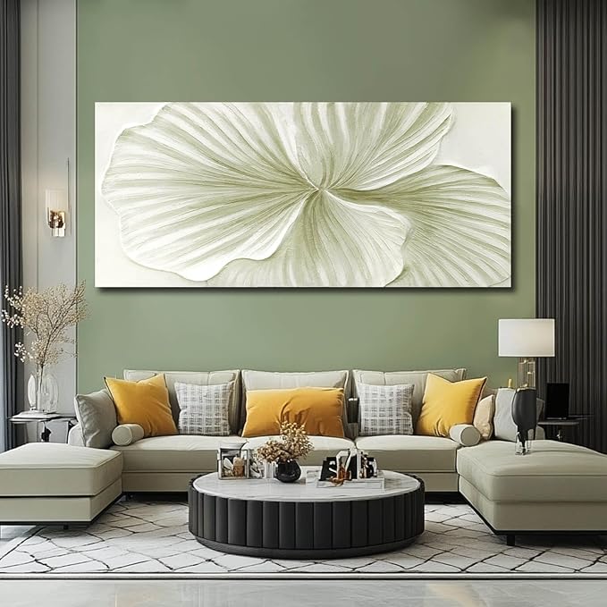 MLART99 Plant Leaf Wall Art Botanical Canvas Ginkgo Painting Nature Green Abstract Artwork Extra Large 32x70 Modern Wall Decor for Living Room Office