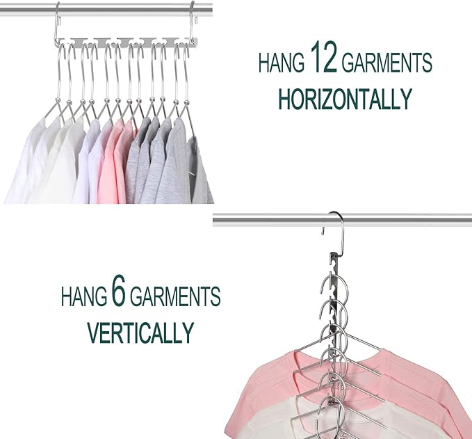 Meetu Space Saving Hangers - Metal Clothes Hangers with 6X2 Slots, Magic Cascading Design, Updated Hooks (Pack of 6)