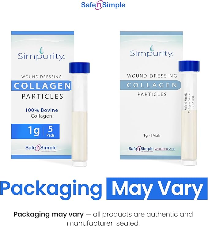 Powdered Collagen Wound Dressing - Box of Powder Vial 1g, 5 Pack - Wound Healing Supplement in Vials - Healing Collagen Dressing for Wounds - Powder Collagen Wound Healing Supplements