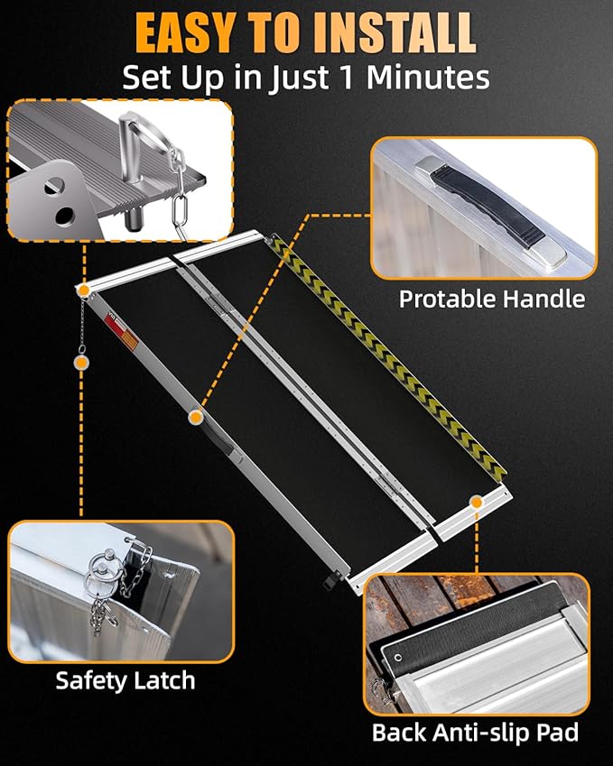 VNN Portable Wheelchair Ramp 4FT, Non-Slip Aluminum Ramps for Wheelchairs for Home, Handicap Wheelchair Ramps for Home Steps, Aluminum Loading Dock Plates, Doorways