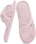 Evshine Fall House Slippers for Women Corduroy Cross Bow Indoor Slippers Open Toe Slip On Bedroom Shoes with Memory Foam