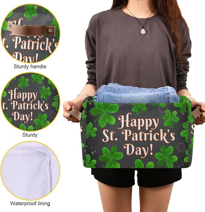 Storage Basket Happy St Patrick's Day Cube Storage Bins Organizer Bag Collapsible Closet Shelf Baskets with handle for Cloth Book 14.2×10.2×8.3 IN