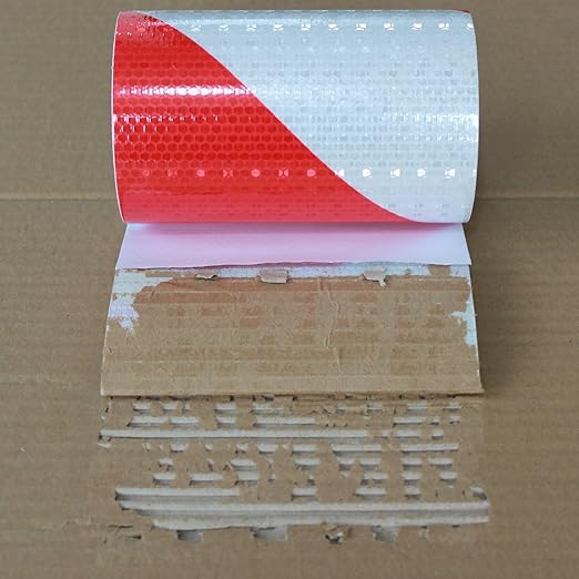 Reflective Tape Red and White 6 inch X 10 feet, Outdoor Waterproof Hazard Conspicuity Warning Industrial Marking Tape