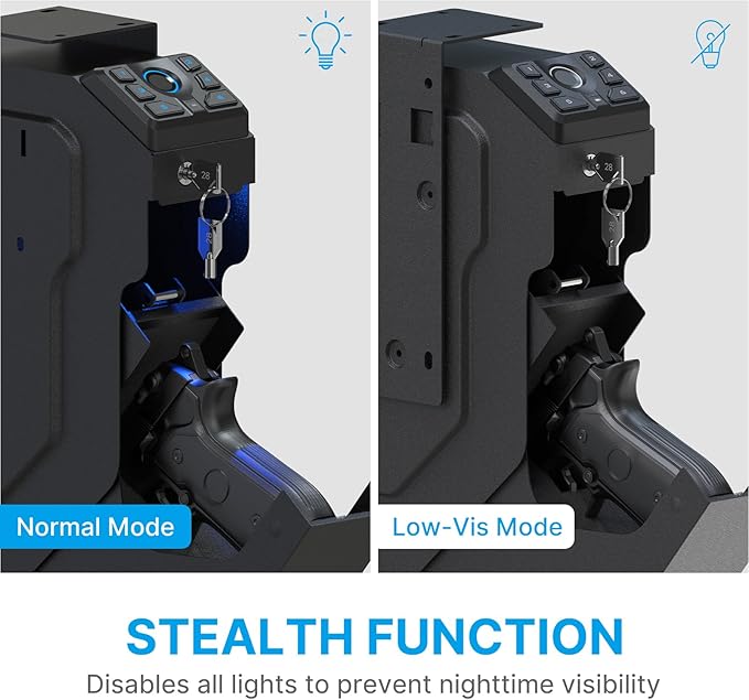 VERPROOF Biometric Gun Safe for Handgun Drop Down Pistol Safe, Smart Pistol Safe with Fingerprint, PIN Code, Key Access for Nightstand, Desk, Bedside, Low-Vis Mode, Type-C Power