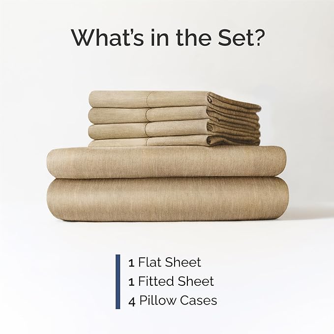 King 6 Piece Sheet Set - Cooling & Breathable Bed Sheets - Hotel Luxury Bed Sheets for Women, Men, Kids & Teens - Bedding w/Deep Pockets & Easy Fit - Soft & Wrinkle Free - King Heathered Tan Sheets