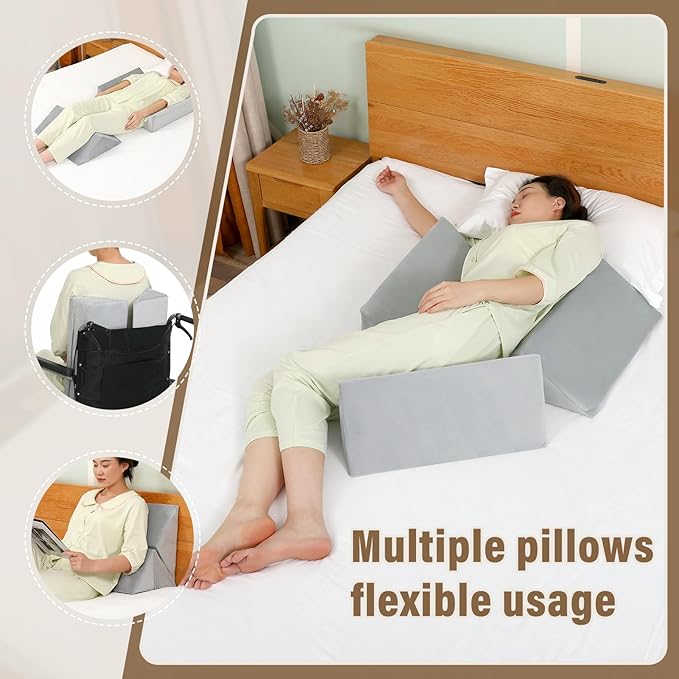 TYYIHUA 3 in1 Foam Wedges for Positioning in Bed,Wedge Pillows for Seniors,Wedges for Bed Positioning,Bed Wedges & Body Positioners,Wedge Pillow for Back Pain Relief, Bed Sores,Gray Velvet