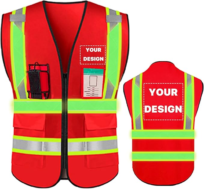 YOWESHOP High Visibility Reflective Safety Vest with Pockets Custom Your Logo Safety Workwear