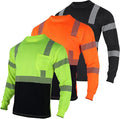 VENDACE 3pcs Safety T Shirts Reflective High Visibility Hi Vis Long Sleeve Construction Work Shirts for Men Class 3