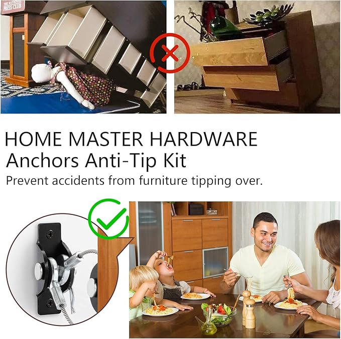 Furniture Anchors Anti-Tip Kit (6 Pack)- Furniture Straps for Baby Proofing, Secure 400 lbs Cabinet Prevent Falling Prevention Strap, Wall Anchor Prevent Child Pet Safety, HOME MASTER HARDWARE.