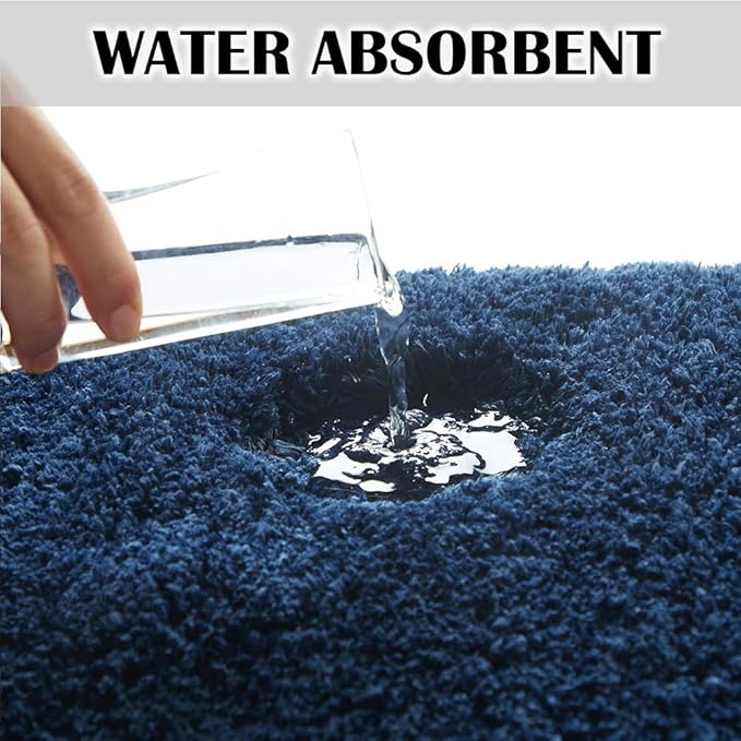 Suchtale Non Slip Bath Mat for Bathroom - 20 x 32 Navy, Soft Microfiber Shaggy Bath Rug, Machine Washable Plush Shower Mat
