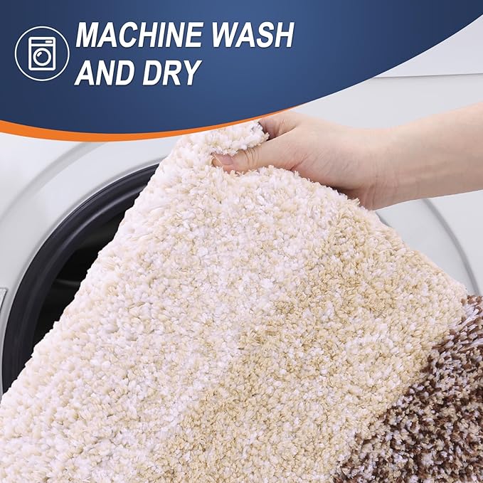 OLANLY Bathroom Rug Set 2 Piece, Soft Absorbent Microfiber Bath Rug Set, Non-Slip, Machine Wash Dry, Plush Shaggy Bath Mats for Bathroom (47"x20"+24"x16", Brown)