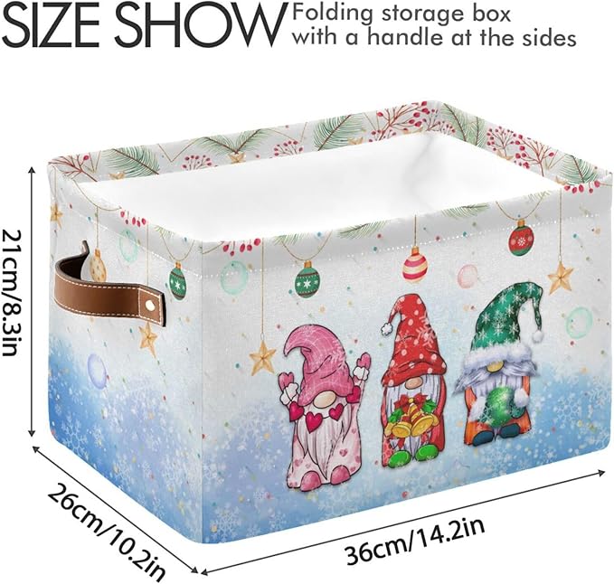 Storage Basket Gnomes Christmas Cube Storage Bins Organizer Bag Collapsible Closet Shelf Baskets with handle for Cloth Book 14.2×10.2×8.3 IN