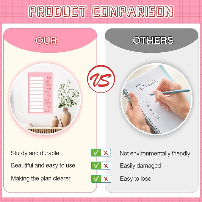 Queekay 4 Pcs Blank Chore Chart Kids Chore Chart, Plastic Checklist Board with 8 Detachable Cardstock to Do List for Home Routine Planning (Purple, Blue, Yellow, Pink)