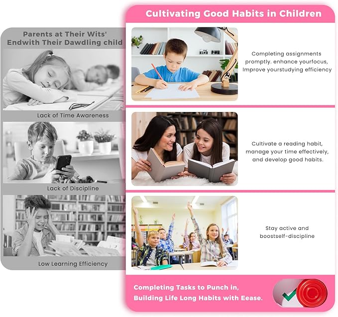 Magnetic Chore Chart for Kids with Time Timer, 99-Min Countdown/Up Visual Timer, Dry-Erase Reward Chart with Sliders, to Do List & Routine Checklist, Visual Schedule, Autism/ADHD Tools (Pink)