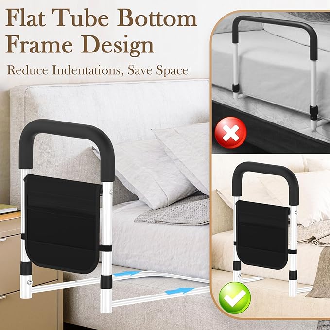 Bed Rails for Elderly Adults Safety – Bed Cane for Seniors, Grab Bar Bed Handrails with Ergonomic Handle & Storage Pocket, 17-Inch Fixed Height, Easy to Assemble, Holds up to 300lbs