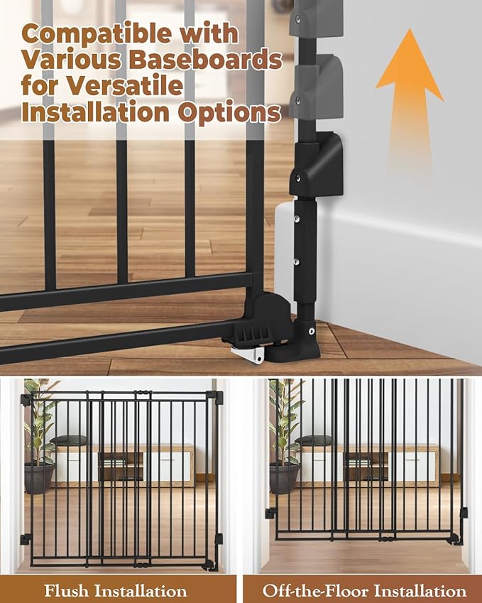 34-53" No Bottom Bar Baby Gates Dog Gate for Stairs, 39" Extra Tall Child Safety Gate with Auto Close Design, Large Walk Thru Door, Extra Wide Hardware Mount Pet Gate for Doorways Deck Indoor Outdoor