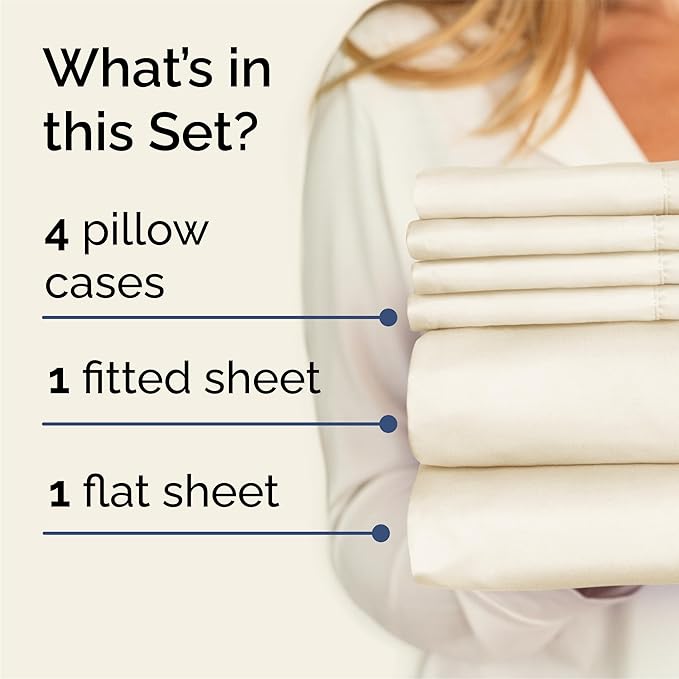 Queen 6 Piece Sheet Set - Cooling & Breathable Bed Sheets - Hotel Luxury Bed Sheets for Women, Men, Kids & Teens - Bedding with Deep Pockets & Easy Fit - Soft and Wrinkle Free - Queen Off White Sheets