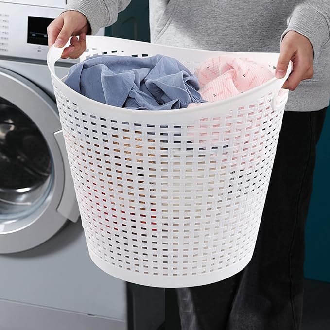 Begale 6-Pack Large Plastic Storage Baskets, 30 L Round Plastic Laundry Baskets, White