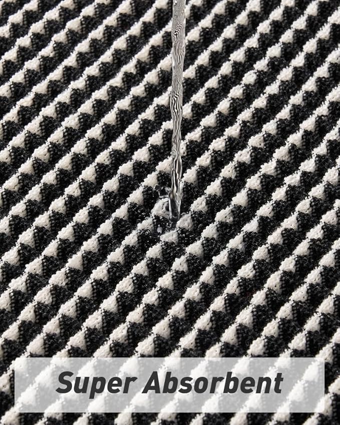 AMOAMI Upgraded Waffle Bath Mat, Super Absorbent Non Slip Bath Mats for Bathroom Floor, Machine Washable Bathroom Rugs with Tassels, Rubber Backed Bathroom Mats, Ultra Soft, 24" x 36",Black & Cream