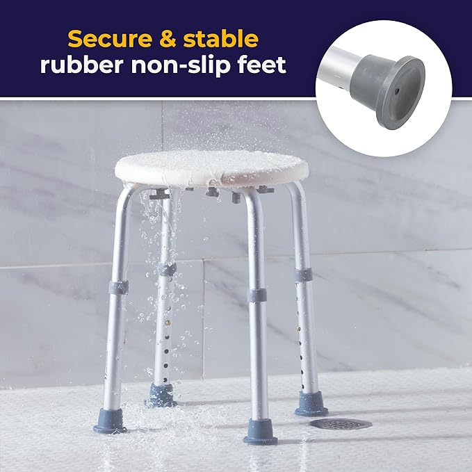 Drive Medical Shower Stool - Adjustable Height - Lightweight Aluminum Construction - 300 Lb Weight Capacity - Compact Tub & Shower Seat - Safety Bath Accessory - White