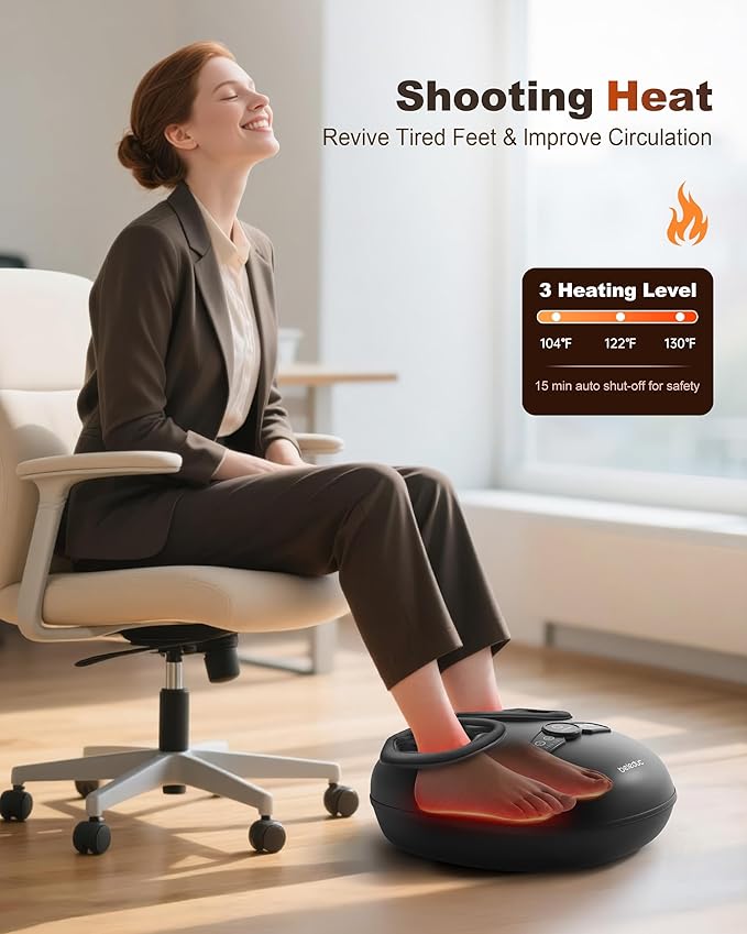 Beleduc Foot Massager with Heat and Compression, Deep Kneading Shiatsu Foot Massager for Plantar Fasciitis & Neuropathy, 3 Intensities, Washable Covers, Fits Up to Men Size 14